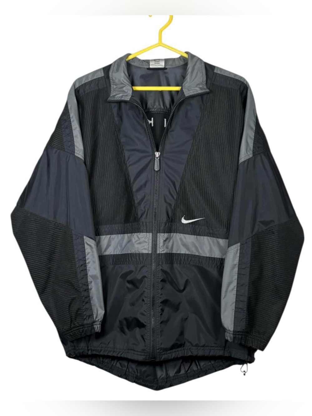 Vintage 90s Nike Swoosh Spellout Striped Windbreaker Jacket Black